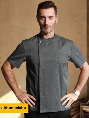 เสื้อเชฟโรงแรม เสื้อเชฟร้านอาหาร เชฟมิชลิน แขนสั้น สีเทา สีขาว สีดำ