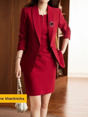 ชุดสูท ชุดเดรส ชุดออฟฟิศ ชุดต้อนรับโรงแรม ชุดคลินิกความงาม สีแดง สีฟ้า สีน้ำเงิน สีแอปริคอท