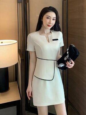 ชุดคลินิกความงาม ชุดสปา ชุดพนักงานต้อนรับ ชุดเดรส