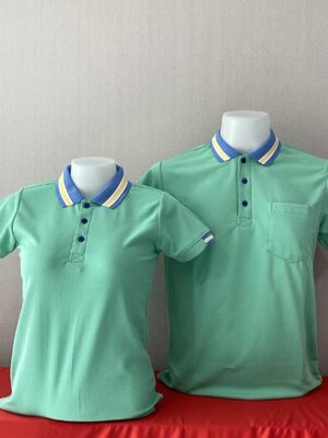 เสิ้อยืดปกโปโลสีเขียว เสื้อโปโลแขนสั้น เสื้อฟอร์มพนักงาน พร้อมส่ง