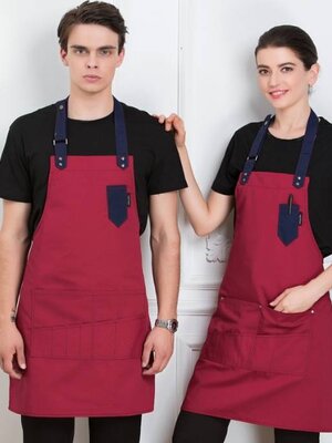 ผ้ากันเปื้อนเต็มตัวสีแดง สีกรม สีดำ ผ้ากันเปื้อนพนักงานร้านกาแฟ ผ้ากันเปื้อนพนักงานเสริฟ