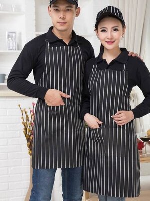 ผ้ากันเปื้อนลายทาง ผ้ากันเปื้อนพนักงานร้านกาแฟ คอฟฟี่ช๊อป ผ้ากันเปื้อนเชฟ