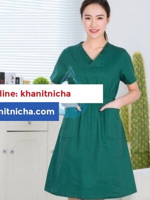 ชุดสครับ ชุดหมอผ่าตัด ชุดพยาบาลห้องผ่าตัด เอวยางยืดสีเขียว