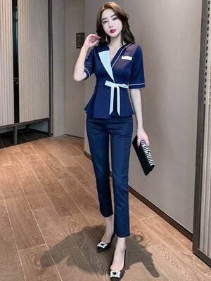 ชุดพนักงานต้อนรับ ชุดสปา ชุดคลินิกความงาม สีกรมท่า สีดำ