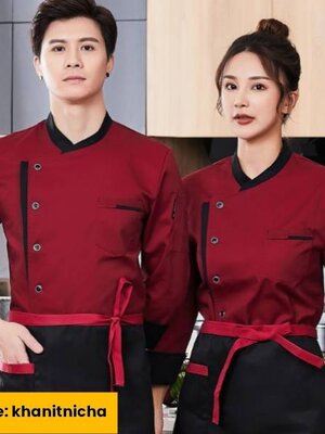 เสื้อเชฟ เสื้อกุ๊ก สีแดงกุ๊นดำ สีขาวกุ๊นดำ สีดำกุ๊นแดง