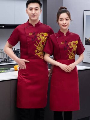 เสื้อเชฟปักลายมังกร เสื้อกุ๊กร้านอาหารจีน เสื้อพ่อครัว แม่ครัว