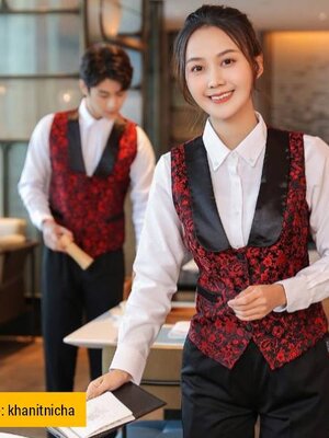 เสื้อกั๊ก เสื้อพนักงานผับ บาร์ เสื้อกั๊กพนักงานร้านอาหาร สีแดง สีเทา