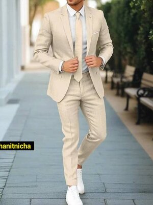 ชุดสูทสำหรับผู้ชาย ปกแหลม ติดกระดุมแถวเดียว ทรงแถวเดียว สีกรมท่า สีชมพู สีเขียวอ่อน สีเบจ สีน้ำตาล สีเทา