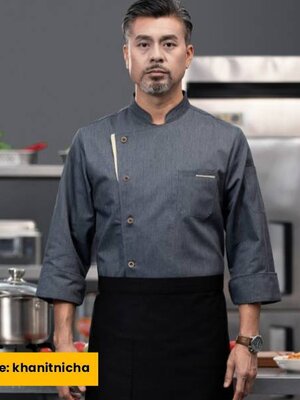 เสื้อเชฟ เสื้อกุ๊ก เสื้อพ่อครัว แม่ครัว แขนยาว สีเทา สีดำ สีขาว