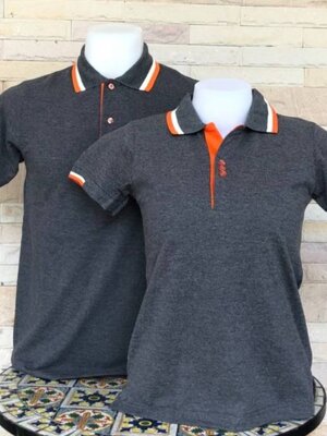 เสิ้อยืดปกโปโล เสื้อโปโลแขนสั้นสีเทาคอปกส้ม เสื้อฟอร์มพนักงาน พร้อมส่ง