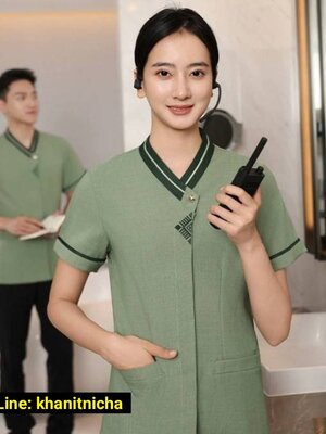 ชุดพนักงานทำความสะอาด เสื้อแม่บ้าน ชุดแม่บ้าน สีเขียว สีเบส สีเทา สีน้ำเงิน