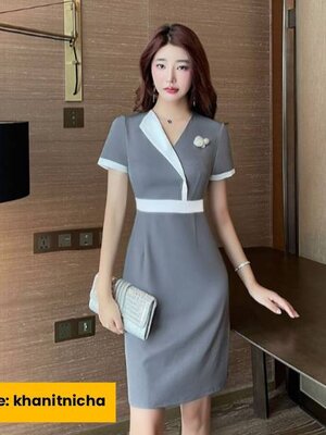 ชุดนวดสปา ชุดพนักงานคลินิกความงาม ชุเพนักงานต้อนรับ ชุดเดรส สีเทา สีดำ