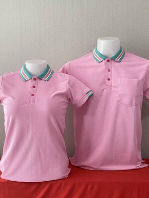เสิ้อยืดปกโปโลสีชมพู เสื้อโปโลแขนสั้น เสื้อฟอร์มพนักงาน พร้อมส่ง