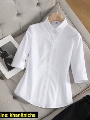 เสื้อเชิ้ตแขนสามส่วนผู้หญิง ชุดพนักงานต้อนรับ ชุดออฟฟิศ ผ้าไม่ยับ