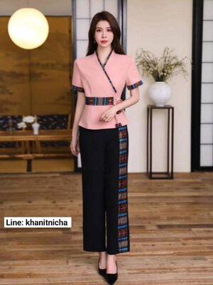 ชุดช่างนวดไทยและแช่เท้าผู้หญิง ชุดทำงานเสริมสวย สปา คลับสุขภาพ ร้านเสริมสวย ชุดสูทแขนสั้น