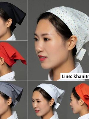 หมวกเชฟสามเหลี่ยม หมวกพนักงานเสริฟ หมวกผ้าโพกหัวสามเหลี่ยมแบบตีนตุ๊กแก