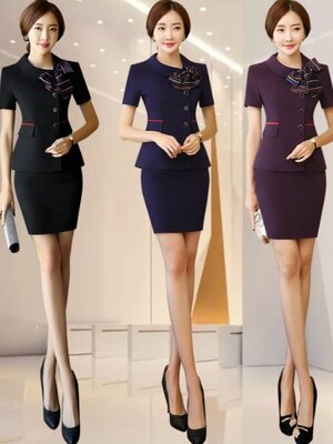 ชุดกระโปรงสูท ชุดพนักงานต้อนรับ เครื่องแบบพนักงานโรงแรม