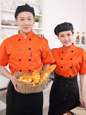 เสื้อเชฟสีส้ม เสื้อกุ๊ก เสื้อพ่อครัว แม่ครัว