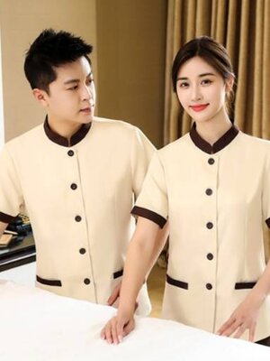 ชุดพนักงานทำความสะอาด เสื้อแม่บ้าน สีแดง สีฟ้า สีเขียว สีเบส สีเทา