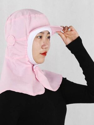 หมวกพนักงานโรงงาน หมวกคลุมไหล่ป้องกันฝุ่น หมวกอนามัยโรงงานอาหาร สีชมพู สีฟ้า สีขาว