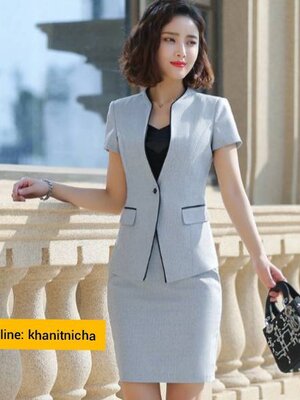 ชุดพนักงานต้อนรับโรงแรม ชุดสูท ชุดพนักงานคลินิกความงาม สีเทา สีดำ