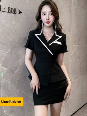 ชุดพนักงานต้อนรับ เสริมสวย ชุดกระโปรงสีดำ
