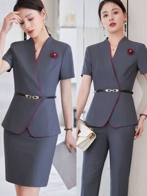 ชุดพนักงานต้อนรับ ชุดพนักงานออฟฟิศ ชุดพนักงานขาย สีม่วง สีเทา สีขาว สีกรมท่า