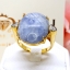แหวนพลอยไพลิน Blue Sapphire สีน้ำเงิน เจียรเหลี่ยมคาบาชอน เม็ดใหญ่ ประดับตกแต่งด้วยเพชรแท้ขอบข้าง บนตัวเรือนทองแท้ทั้งตัวเรือน