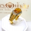 แหวนบุษราคัม Yellow Sapphire เม็ดใหญ่ น้ำหนักกว่า 3.30 กะรัต ล้อมด้วยเพชรแท้น้ำงาม บนตัวเรือนทองแท้ทั้งตัวเรือน
