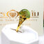 แหวนพลอยพรีไนท์ Prehnite จันทร์ เจียรหลังเบี้ย สีเขียวอ่อนวาวใส บนตัวเรือนทองแท้ ฉลุลาย