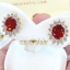 ต่างหูพลอยพัดพารัดชา (Padparadscha) Orange Sapphire สีหายาก ล้อมด้วยเพชรแท้ น้ำ98 บนตัวเรือนทองแท้ 22K ทั้งตัวเรือน