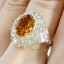 แหวนพลอยบุษราคัม Yellow Sapphire ล้อมเพชรแท้ น้ำงาม สองชั้น เล่นลูกเล่นเป็นขั้นบรรได ทำให้หัวแหวนโดนเด่น บนตัวเรือนทองแท้ทั้งตัวเรือน