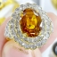 แหวนพลอยบุษราคัม Yellow Sapphire ล้อมเพชรแท้ น้ำงาม สองชั้น เล่นลูกเล่นเป็นขั้นบรรได ทำให้หัวแหวนโดนเด่น บนตัวเรือนทองแท้ทั้งตัวเรือน